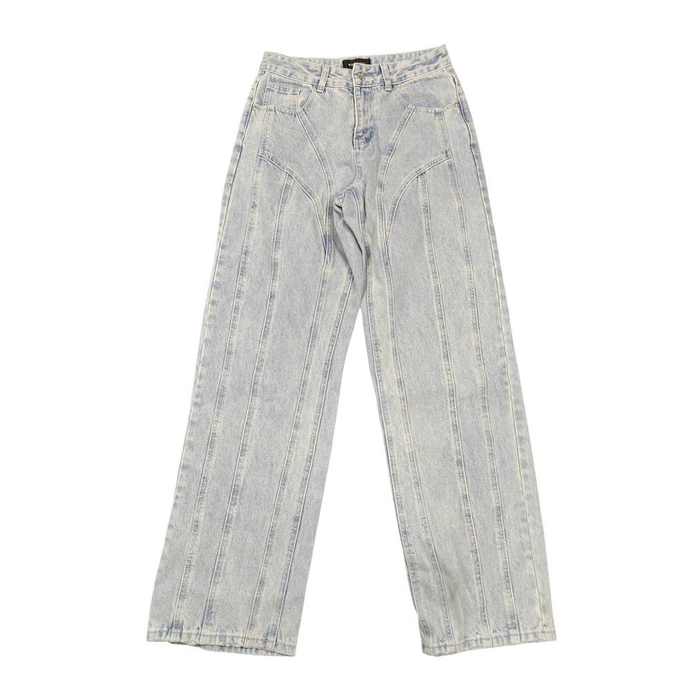 White Fox Wide Leg Jeans Womens S Blue Light Wash High Rise Denim KM-000104